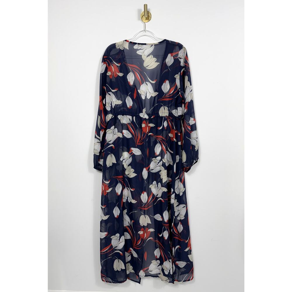 Floral Print women open front swim cover-up kimono kaftan maxi dress - Picture 4 of 8